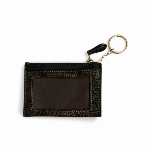 COACH Mini ID Case Signature Canvas Brown Black - Picture 2 of 2